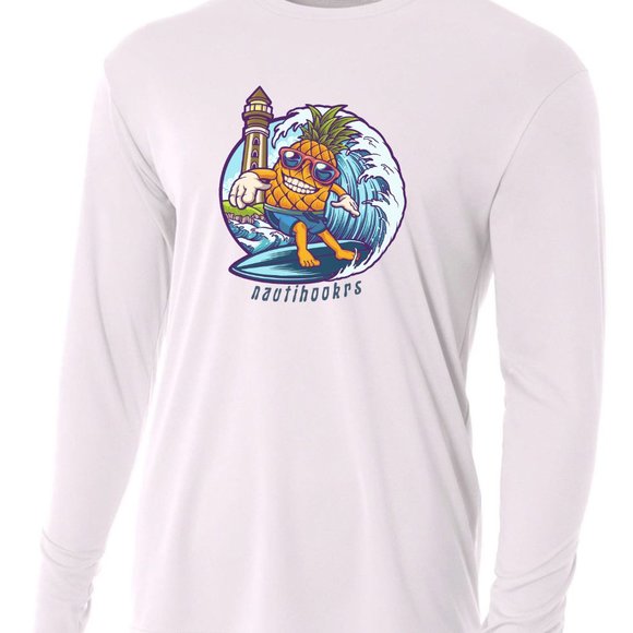 NautiHookRs Surfing Pineapple Guy UPF Sun Protectant Long Sleeve Fishing Shi - Picture 1 of 3